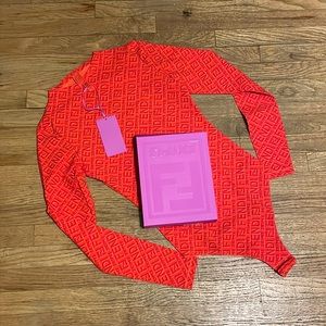 SKIMS X FENDI Georgia mock Neck Long Sleeve Bodysuit Size M Orange